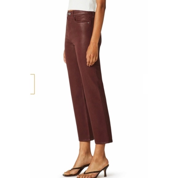 Hudson Remi High-Rise Straight Crop Coated Wax Leather Jeans Burgundy Red - Picture 3 of 10